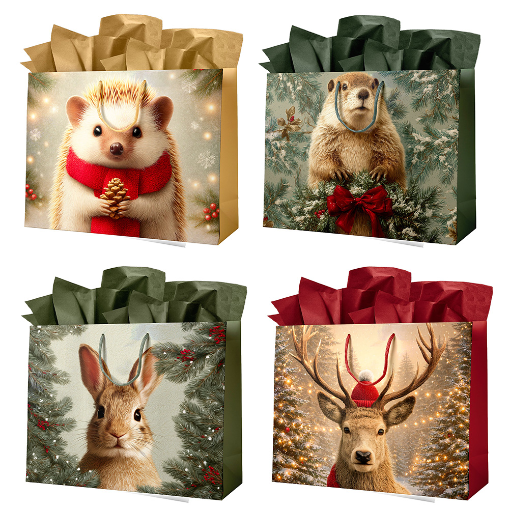 Image Large Horizontal Christmas Bags - Christmas Companions Series (12-PC Ass't) - 12.5 x 10''